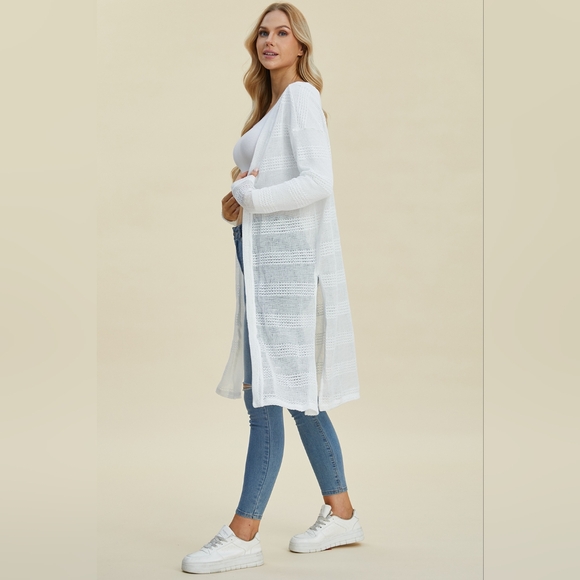 Double Take Full Size Open Front Longline Cardigan - Picture 8 of 11